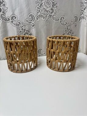 Natural Jute Rope Lamp Shades - Set of 2. Boho style.